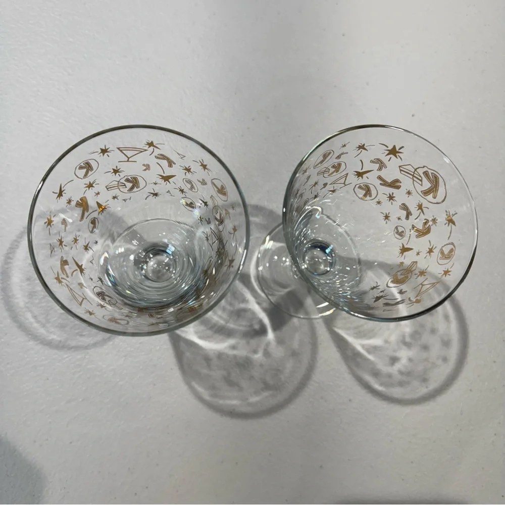Vintage MCM Kahlua Glasses Gold Atomic, Stars & 